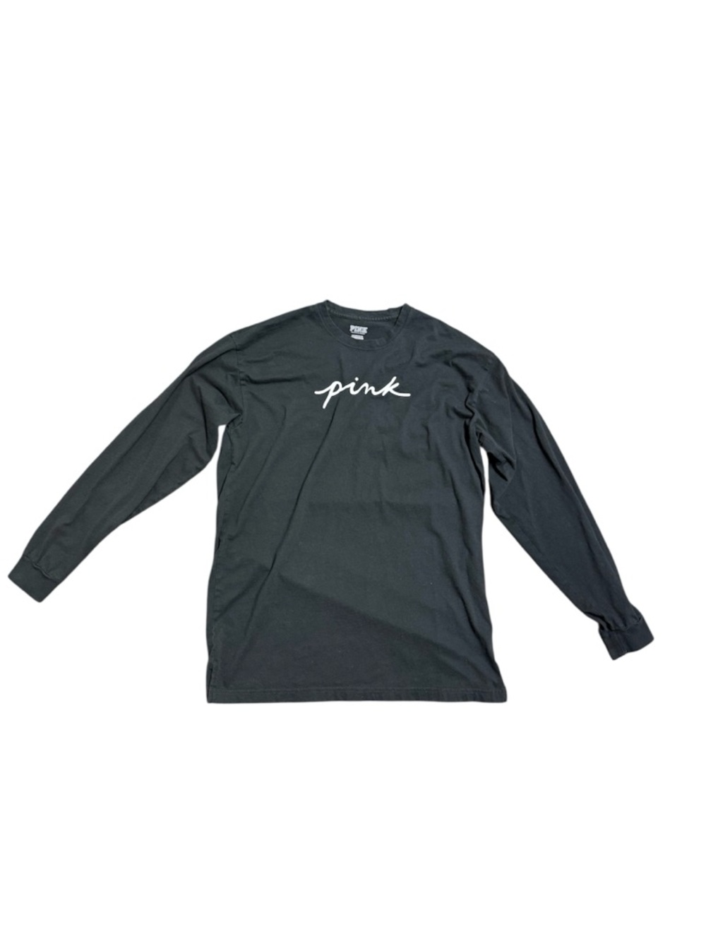 PINK Victoria's Secret Black Long Sleeve Logo Tee with White Script size small